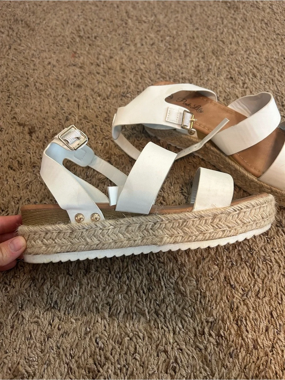 Pink Lily White Espadrille Platform Sandals with Buckle Straps
